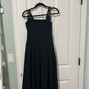 Black Buckle-Strap Maxi Dress with Beaded Bodice